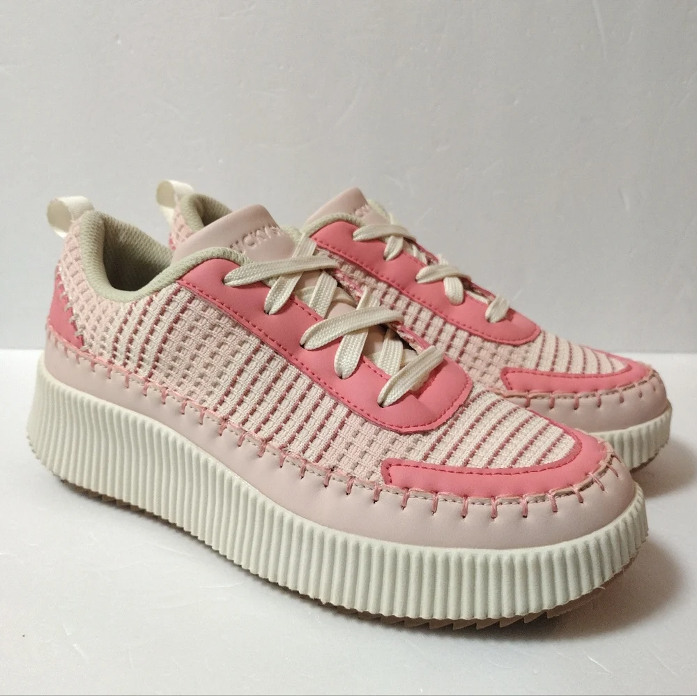 LUCKY STEP Women's Platform Lace-Up Chunky Knit Pink Walking Sneakers Size 8